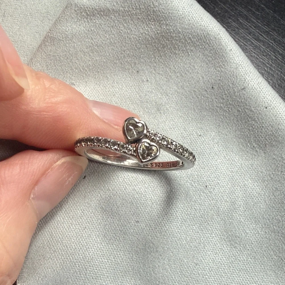 Pandora Two Sparkling Hearts Ring 8.5 - Picture 3 of 4